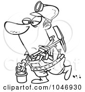 Cartoon Black And White Outline Design Of A Coal Miner