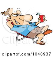 Cartoon Man Lounging And Holding A Cold Drink