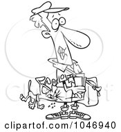 Royalty Free RF Clip Art Illustration Of A Cartoon Black And White Outline Design Of A Dog Biting A Mail Man by toonaday