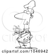 Poster, Art Print Of Cartoon Black And White Outline Design Of A Chef Using A Mixing Bowl