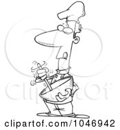 Royalty Free RF Clip Art Illustration Of A Cartoon Black And White Outline Design Of A Chef Using A Mixing Bowl