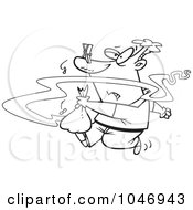 Cartoon Black And White Outline Design Of A Man Taking Out Smelly Garbage
