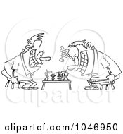 Poster, Art Print Of Cartoon Black And White Outline Design Of Guys Playing Chess