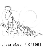 Poster, Art Print Of Cartoon Black And White Outline Design Of A Man Hauling Spaghetti In His Suitcase