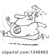 Poster, Art Print Of Cartoon Black And White Outline Design Of A Chubby Man Running