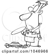 Royalty Free RF Clip Art Illustration Of A Cartoon Black And White Outline Design Of A Waiter Dropping Spaghetti by toonaday