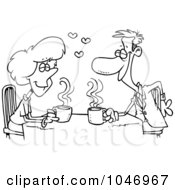 Poster, Art Print Of Cartoon Black And White Outline Design Of Coffee Lovers On A Date