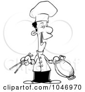 Royalty Free RF Clip Art Illustration Of A Cartoon Black And White Outline Design Of A Chinese Chef
