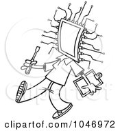 Poster, Art Print Of Cartoon Black And White Outline Design Of A Chip Head