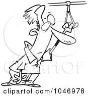 Cartoon Black And White Outline Design Of A Commuter Holding Onto A Handle