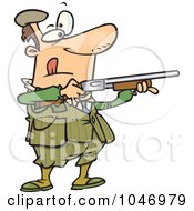 Poster, Art Print Of Cartoon Man Shooting Clay Pigeons