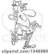 Royalty Free RF Clip Art Illustration Of A Cartoon Black And White Outline Design Of A Baseball Coach by toonaday