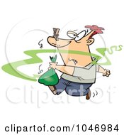 Cartoon Man Taking Out Smelly Garbage