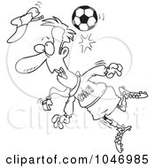 Poster, Art Print Of Cartoon Black And White Outline Design Of A Soccer Ball Hitting A Coach