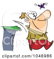 Royalty Free RF Clip Art Illustration Of A Cartoon Man Walking Off A Cliff While Following A Butterfly