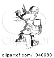 Royalty Free RF Clip Art Illustration Of A Cartoon Black And White Outline Design Of A Mountain Climber by toonaday