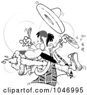 Royalty Free RF Clip Art Illustration Of A Cartoon Black And White Outline Design Of A Mexican Man Eating Spicy Food