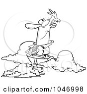 Poster, Art Print Of Cartoon Black And White Outline Design Of A Man In The Clouds