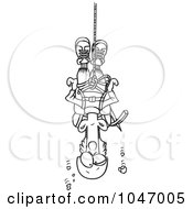 Cartoon Black And White Outline Design Of A Climber Suspended From Rope