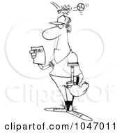Royalty Free RF Clip Art Illustration Of A Cartoon Black And White Outline Design Of A Baseball Hitting A Player On The Head As He Reads A Memo