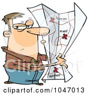 Royalty Free RF Clip Art Illustration Of A Cartoon Man With A Big Map