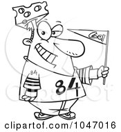 Cartoon Black And White Outline Design Of A Cheese Head Sports Fan