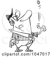 Royalty Free RF Clip Art Illustration Of A Cartoon Black And White Outline Design Of A Coach Tossing A Coin by toonaday