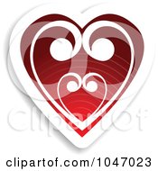 Red And White Swirl Heart Sticker With A Shadow