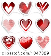 Poster, Art Print Of Digital Collage Of Red Heart Stickers With Shadows