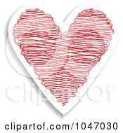 Red And White Doodle Heart Sticker With A Shadow