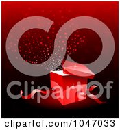 Royalty Free RF Clip Art Illustration Of A Red Valentines Day Gift Box With Flowing Hearts On Red