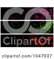 Royalty Free RF Clip Art Illustration Of A Digital Collage Of Pink Green Red And Black Floral Vine Website Banner Panels