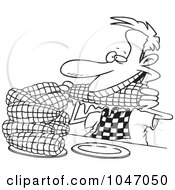 Royalty Free RF Clip Art Illustration Of A Cartoon Black And White Outline Design Of A Man Eating Corn