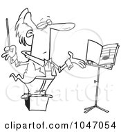 Royalty Free RF Clip Art Illustration Of A Cartoon Black And White Outline Design Of A Conductor On A Podium by toonaday