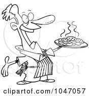 Royalty Free RF Clip Art Illustration Of A Cartoon Black And White Outline Design Of A Man Baking Cookies