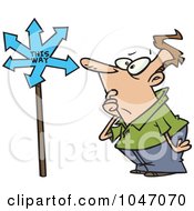 Poster, Art Print Of Cartoon Confused Man Viewing An Arrow Sign