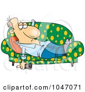 Cartoon Lazy Man Watching Tv On A Sofa