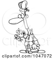 Royalty Free RF Clip Art Illustration Of A Cartoon Black And White Outline Design Of A Bandaged Construction Guy