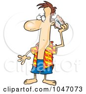 Royalty Free RF Clip Art Illustration Of A Cartoon Man Listening To A Conch Shell