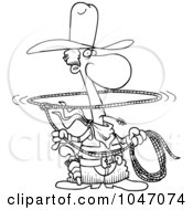 Poster, Art Print Of Cartoon Black And White Outline Design Of A Lasso Cowboy