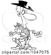 Royalty Free RF Clip Art Illustration Of A Cartoon Black And White Outline Design Of A Western Cowboy