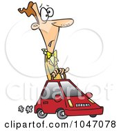 Cartoon Man Driving A Compact Car