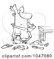 Royalty Free RF Clip Art Illustration Of A Cartoon Black And White Outline Design Of A Messy Craftsman