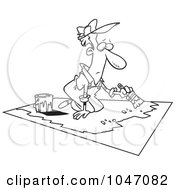 Royalty Free RF Clip Art Illustration Of A Cartoon Black And White Outline Design Of A Man Painting A Floor