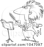 Royalty Free RF Clip Art Illustration Of A Cartoon Black And White Outline Design Of A Conductor Waving His Wand by toonaday