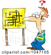 Poster, Art Print Of Cartoon Confused Man Viewing A Map Sign