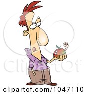 Royalty Free RF Clip Art Illustration Of A Cartoon Man Holding An Apple With A Worm by toonaday