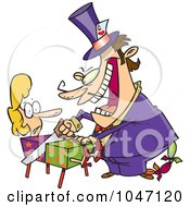 Royalty Free RF Clip Art Illustration Of A Cartoon Magician Cutting A Woman In A Box by toonaday