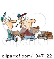 Poster, Art Print Of Cartoon Father And Son Carrying Wood