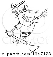 Poster, Art Print Of Cartoon Black And White Outline Design Of A Confident Baseball Player